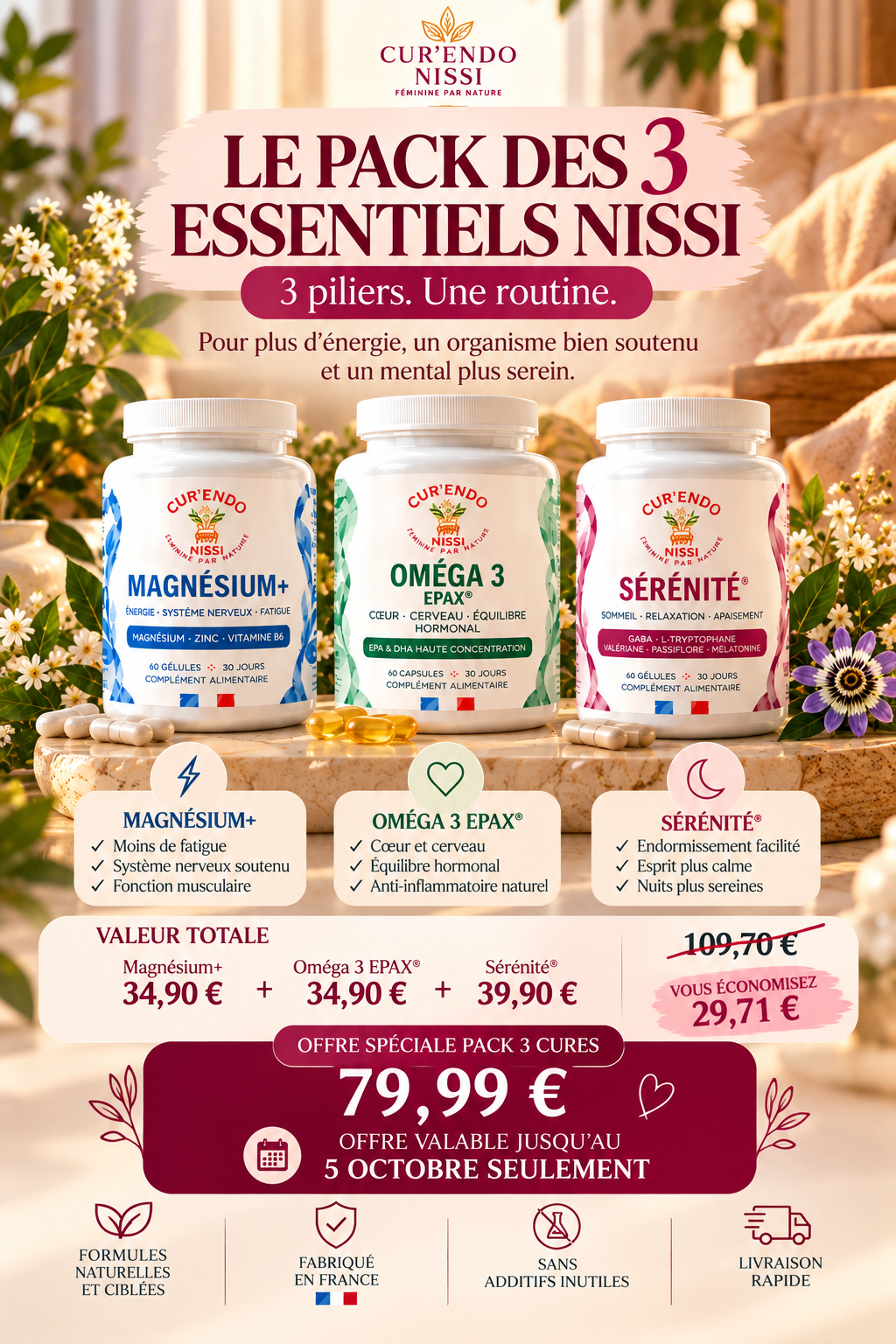 PACK ESSENTIEL NISSI — Magnésium+ · Oméga 3 EPAX® · Sérénité®