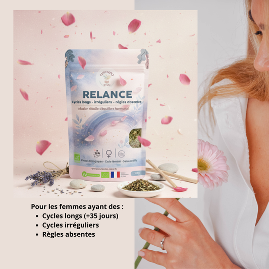 RELANCE – Infusion plantes cycle féminin | Cycles longs, irréguliers, règles absentes